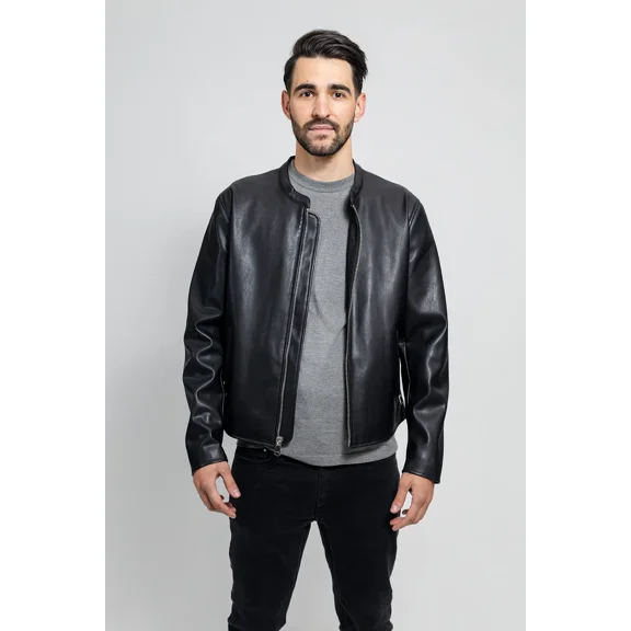 Whet Blu DILLON Vegan Faux Leather Fashion Ban Collar Lightweight Casual Zip Up Jacket Men Black 2XL