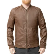 Whet Blu MYLES Vegan Faux Leather Fashion Lightweight Casual Zip Up Jacket Men Brown Small