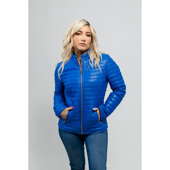 Whet Blu SKYLAR Vegan Leather Fashion Stylish Design Lightweight Outerwear Bomber Jacket Women Blue Extra Large