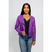 Whet Blu VIOLET Vegan Faux Leather Fashion Zip-Up Stylish Design Lightweight Outerwear Jacket Women Purple Large