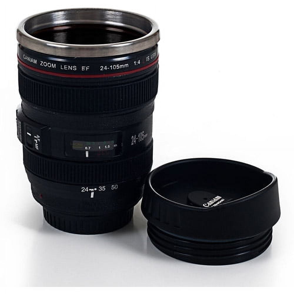 Black Stainless Steel Camera Lens Travel Tumbler with Lid