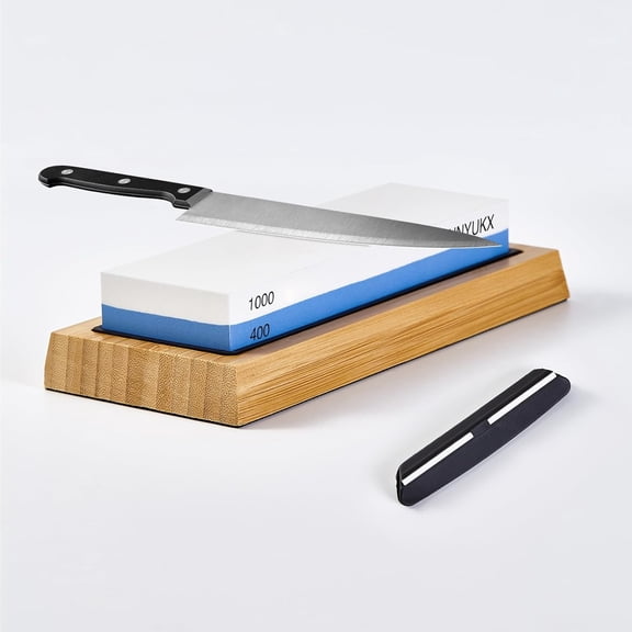 Whetstone Knife Sharpening Stone Set - Dual-Sided Grit Sharpener with Non-Slip Bamboo Base & Angle Guide for Kitchen, Chef, and Pocket Knives