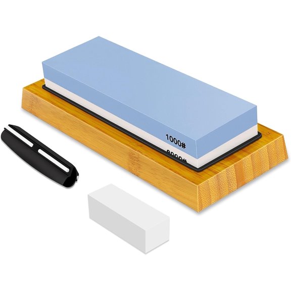 Whetstone  Sharpening Stone Kit,2 Side Grit 1000/6000 Whetstone Sharpener,Honing Sharpening Stone Set with NonSlip  Base & Angle Guide