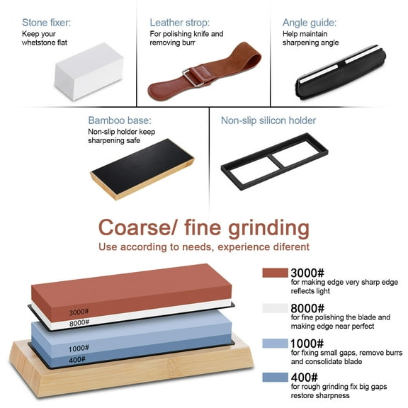 Whetstones,Knife Stone Set/dual Leather Non-slip Rubber Set/dual 400/1000 3000/8000 Complete Knife Stone Knife With Leather 400/1000 3000/8000 Knife With Leather Non-slip