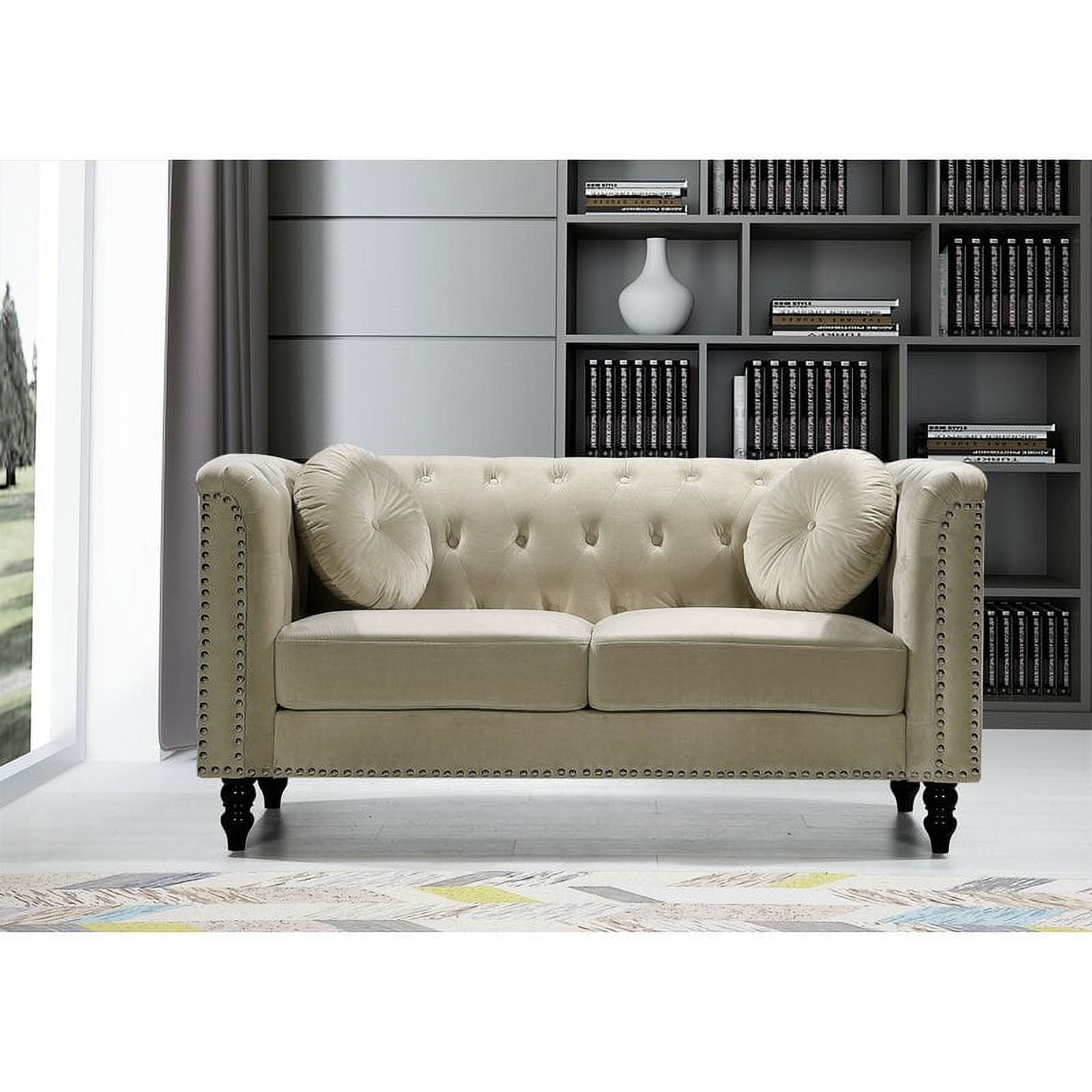 Whetzel Chesterfield 64" Rolled Arms Loveseat, Cream