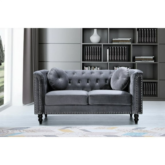 Whetzel Chesterfield 64" Rolled Arms Loveseat, Gray