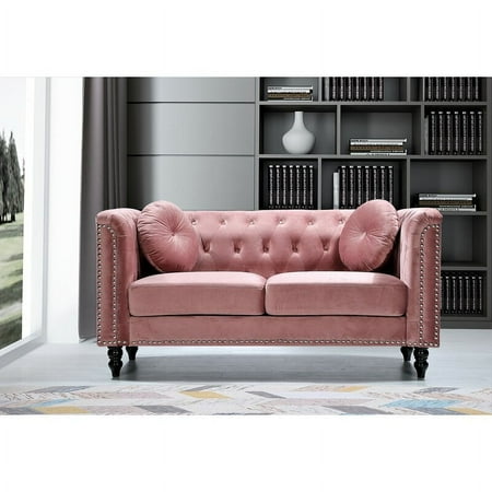 Whetzel Chesterfield 64" Rolled Arms Loveseat, Rose
