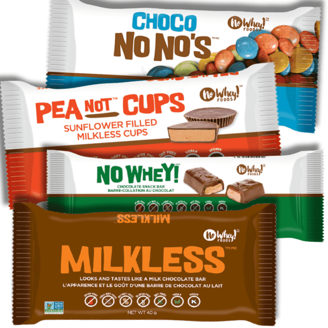 No Whey! Foods - No Whey! Foods Vegan/Allergy Friendly Chocolate Candy Four Pack Sampler (Milkless bar, Choco No No's, Peanot Cups, No Whey Bar) | Dairy Free, Nut Free, Soy Free, Gluten Free