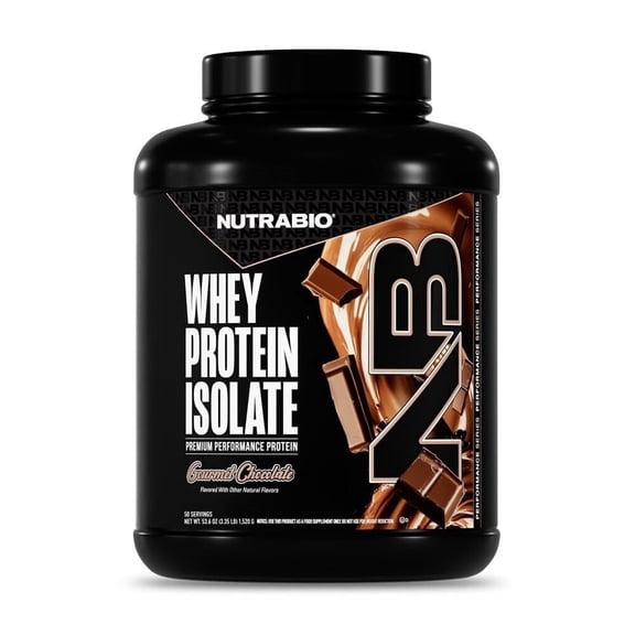 NutraBio Whey Protein Powder Isolate Supplement – 25g of Protein Per Scoop with Complete Amino Acid Profile - Gourmet Chocolate - 50 Servings