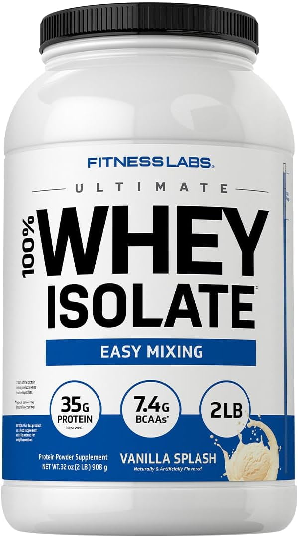 Whey Protein Isolate Powder | 2lb | 35g Protein | Vanilla Flavor for Men and Women | by Fitness Labs