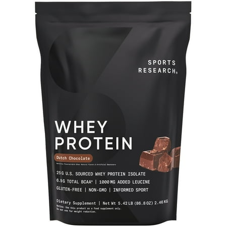 Sports Research® Whey Protein Isolate Powder - Workout Recovery - 5lb Dutch Chocolate (60 Servings)