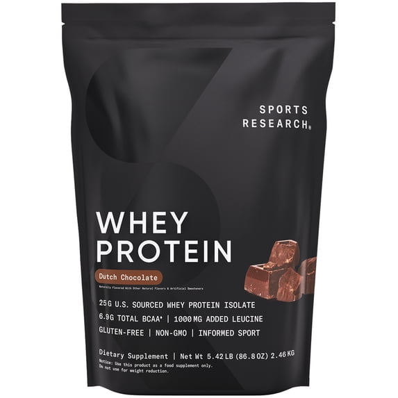Sports Research® Whey Protein Isolate Powder - Workout Recovery - 5lb Dutch Chocolate (60 Servings)