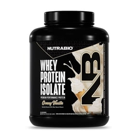 NutraBio Whey Protein Powder Isolate Supplement  25g of Protein Per Scoop with Complete Amino Acid Profile - Soy and Gluten Free Protein Powder - Creamy Vanilla - 50 Servings