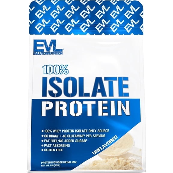 Whey Protein Powder 100% Isolate 25g - Evlution Nutrition Whey Isolate Protein Powder 1 LB - No Sugar Added, Low Carb Gluten Free - EVL Fast Absorbing Unflavored Protein Powder with BCAA