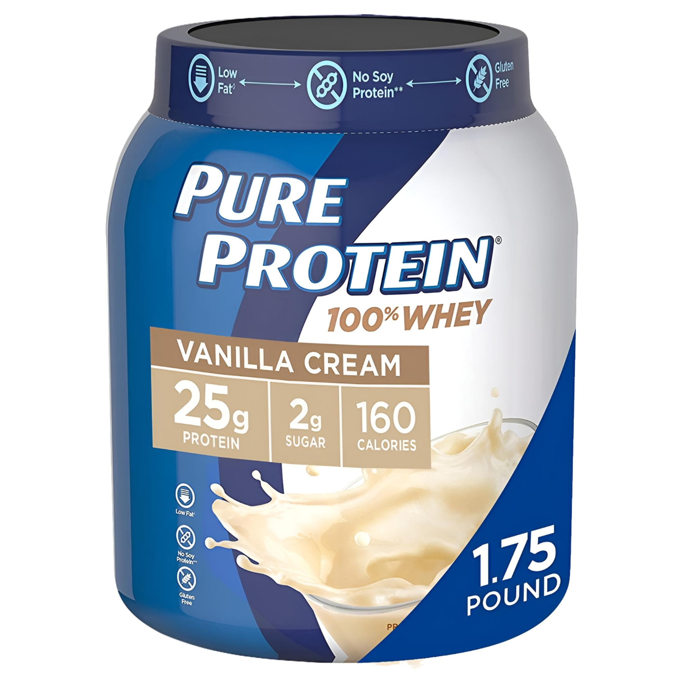 Whey Protein Powder by Pure Protein, Gluten Free, Vanilla Cream, 1.75 Lbs