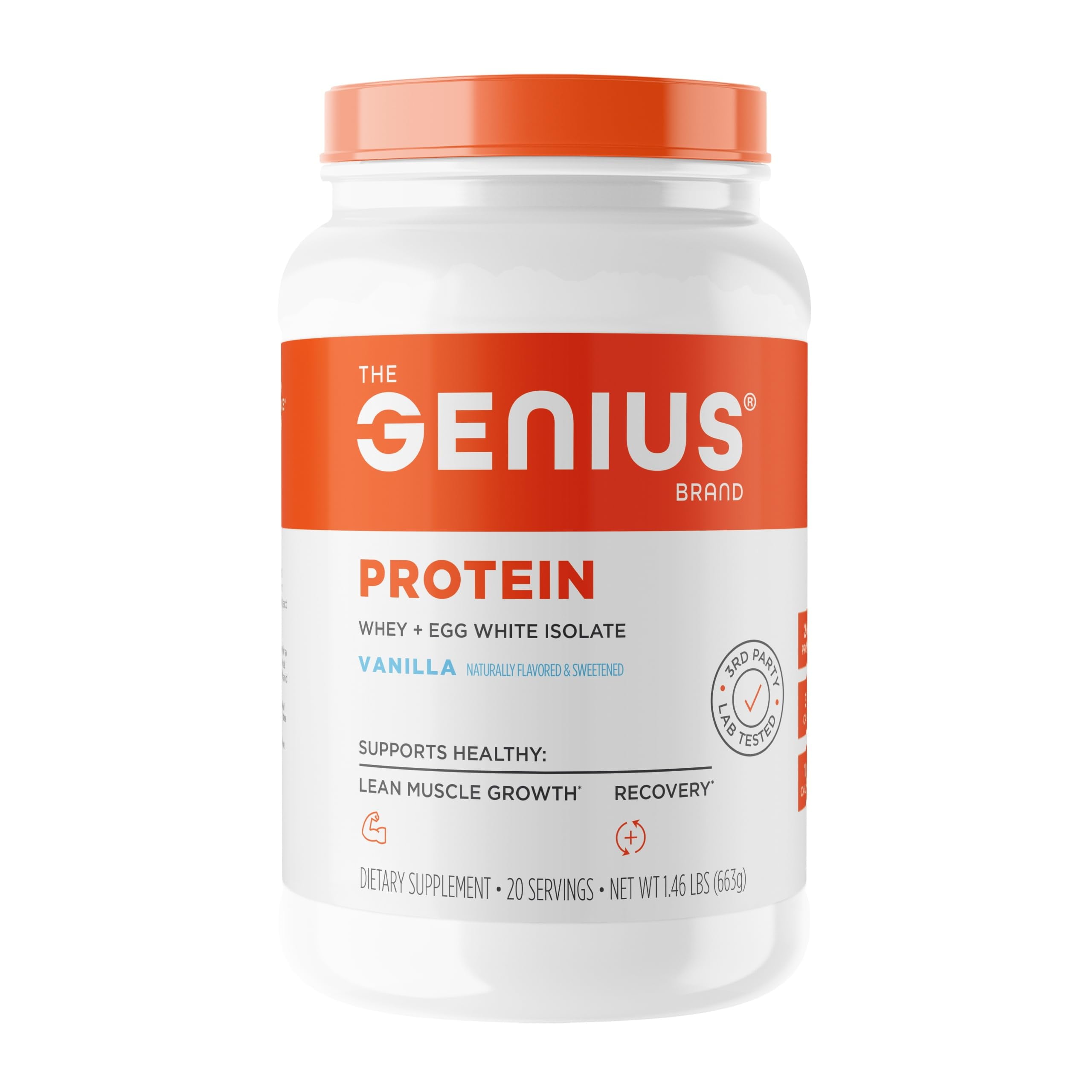 Genius Protein Powder, Vanilla - Dual Protein Blend with Improved Whey Isolate & Natural Egg White for Lean Muscle Building for Men & Women - Grass-Fed Pre & Post Workout Meal Replacement Shake
