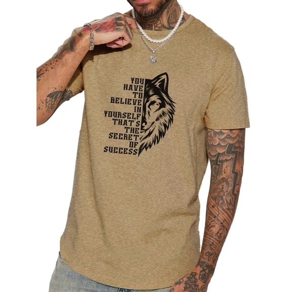 Whichone Believe In Yourself Print Wolf Print Men's Funny Novelty Casual Graphics Design Crew Neck T-shirt S-2XL