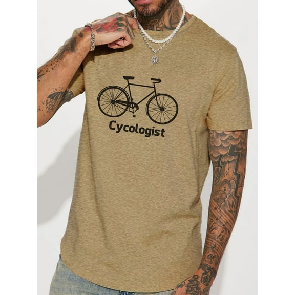 Whichone "Bicycle Cytologist" Letter Print, Funny Graphics Adult Humor Fit Well Short Sleeve Casual Tee Up To 2XL