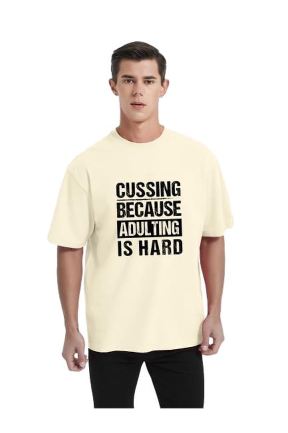 - Cussing Because Adulting Is Hard Mens Funny Sarcastic Parent Humor Graphics T-Shirt Yellow X-Large
