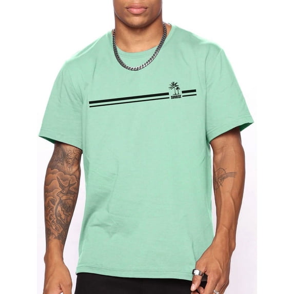 Whichone Daily Leiure Tee For Men Coconut Tree Sunrise Print Casual Graphics Design T-shirt ,As Gift Up To 2XL