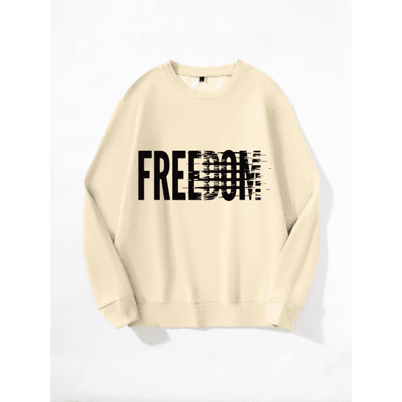 Whichone Freedom Print Sweatshirt - 100% Polyester Casual Pullover, 3 Colors (S-XXL), Comfort Fit for Streetwear, Daily Wear & Outdoor