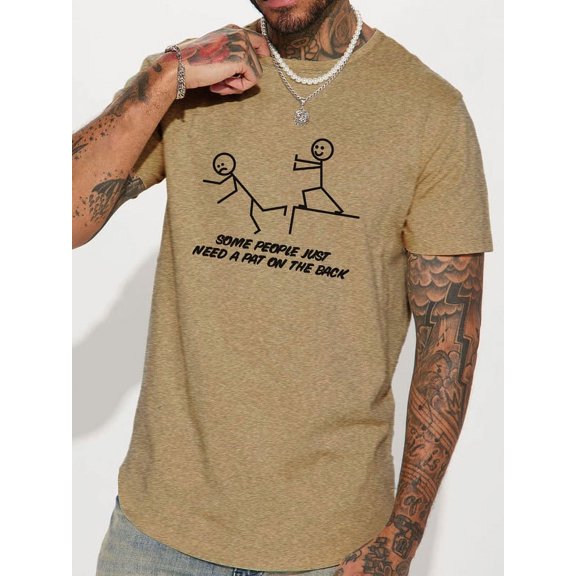 Whichone Line People Pushing People Pattern Printing Men's Casual And Light Cotton T-Shirt - Stay Stylish And Cozy Tee S-2XL