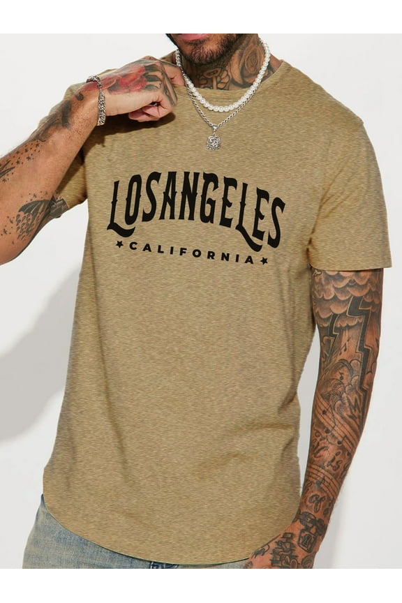 Los Angeles California Print,Men's Casual And Versatile Short Sleeve T-Shirt Up To 2XL