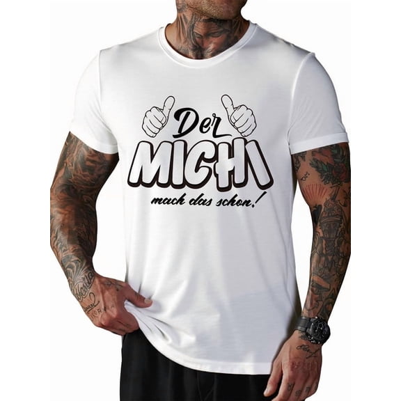 Whichone Men's 100% Cotton T-shirt Great, Thumb "Michael" Print Stylish Daiyly Wear,White,Sizes S-2XL