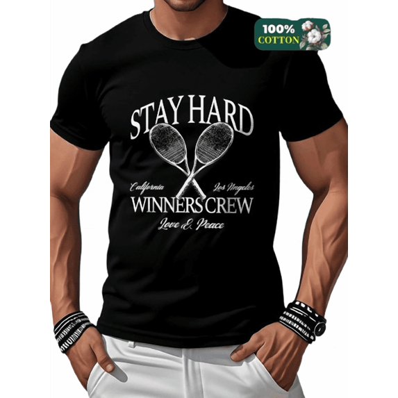 Whichone Men's 100% Cotton T-shirt Keep playing tennis Print Stylish Daiyly Wear Sizes S-2XL