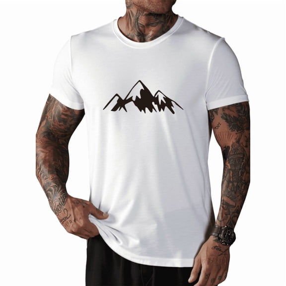 Whichone Men's 100% Cotton T-shirt Mountain Peak Print Stylish Daiyly Wear,White,Sizes S-2XL