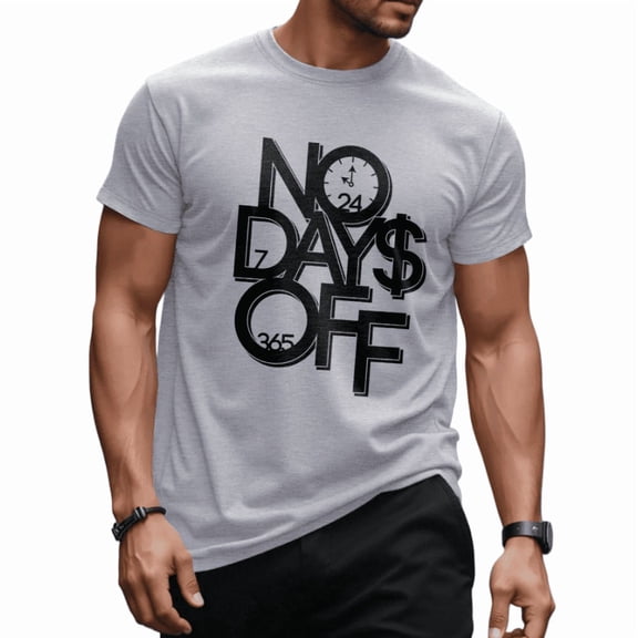 Whichone Men's 100% Cotton T-shirt "No Day Off" Print Stylish Daiyly Wear,Gray,Sizes S-2XL