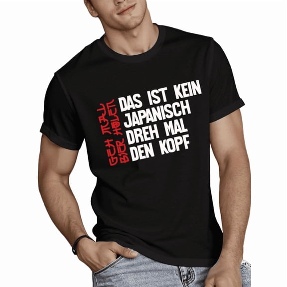 Whichone Men's 100% Cotton T-shirt Red and White Alphabet Print Stylish Daiyly Wear,Black,Sizes S-2XL