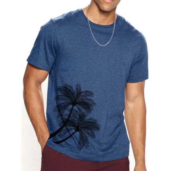Whichone Men's Casual Streetwear Shirt Coconut Tree Graphic T-shirt Small Blue