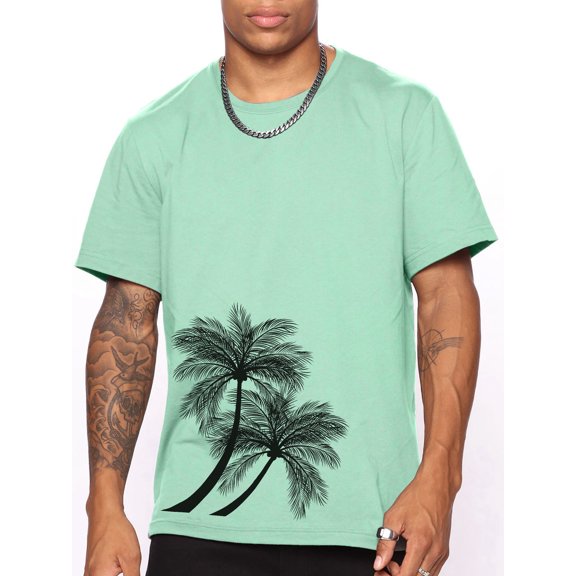 Whichone Men's Casual Streetwear Shirt Coconut Tree Graphic T-shirt XX-Large Mint Green