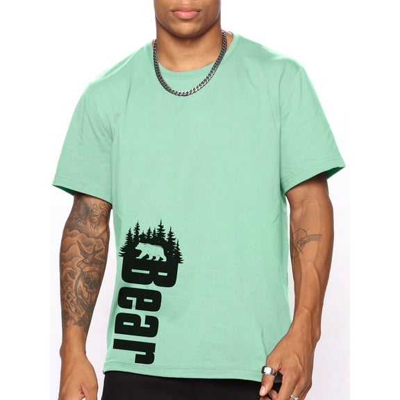 Whichone Men's Casual Streetwear Shirt Wood Bear Graphic Short Sleeve Crew Neck T-shirt Up To 2XL