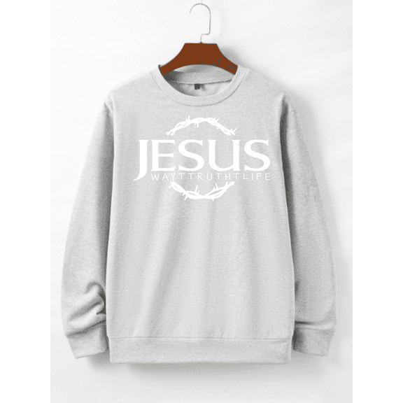 Whichone Men's Crewneck Sweatshirt "Jesus Way Truth Life" Crown of Thorns Graphic 100% Polyester Long Sleeve -