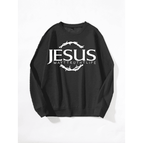 Whichone Men's Crewneck Sweatshirt "Jesus Way Truth Life" Crown of Thorns Graphic 100% Polyester Long Sleeve -
