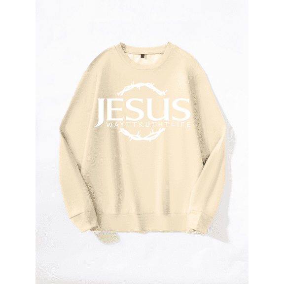Whichone Men's Crewneck Sweatshirt "Jesus Way Truth Life" Crown of Thorns Graphic 100% Polyester Long Sleeve -