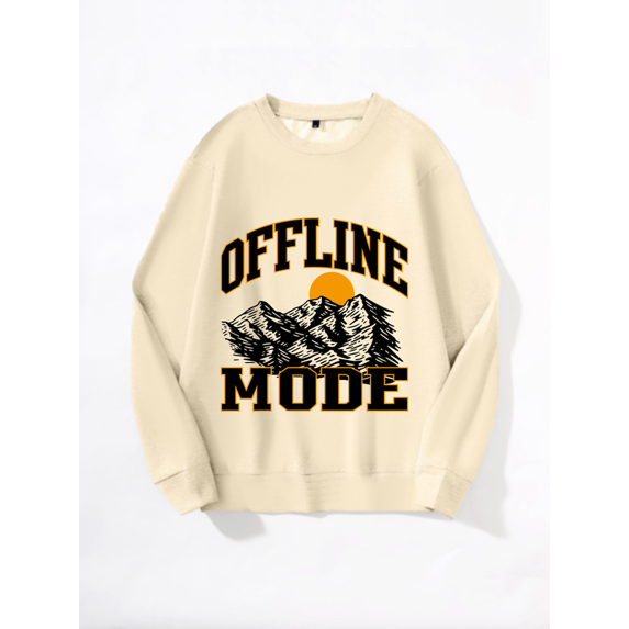 Whichone Men's Crewneck Sweatshirt "Offline Mode Mountain Sunset" Graphic 100% Polyester Long Sleeve -