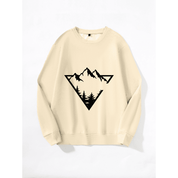 Whichone Men's Long Sleeve Crewneck Sweatshirt Geometric Mountain Forest Print - 3 Colors (S-XXL) For Casual/Daily/Wardrobe Essential