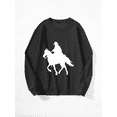 thumbnail image 1 of Whichone Men's Long Sleeve Crewneck Sweatshirt Western Cowboy Riding Horse Silhouette Print - 3 Colors (S-XXL), 1 of 6