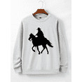 thumbnail image 1 of Whichone Men's Long Sleeve Crewneck Sweatshirt Western Cowboy Riding Horse Silhouette Print - 3 Colors (S-XXL), 1 of 8