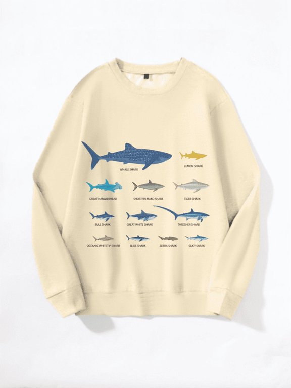 Men's Shark Species Graphic Long Sleeve Crewneck Sweatshirt 100% Polyester