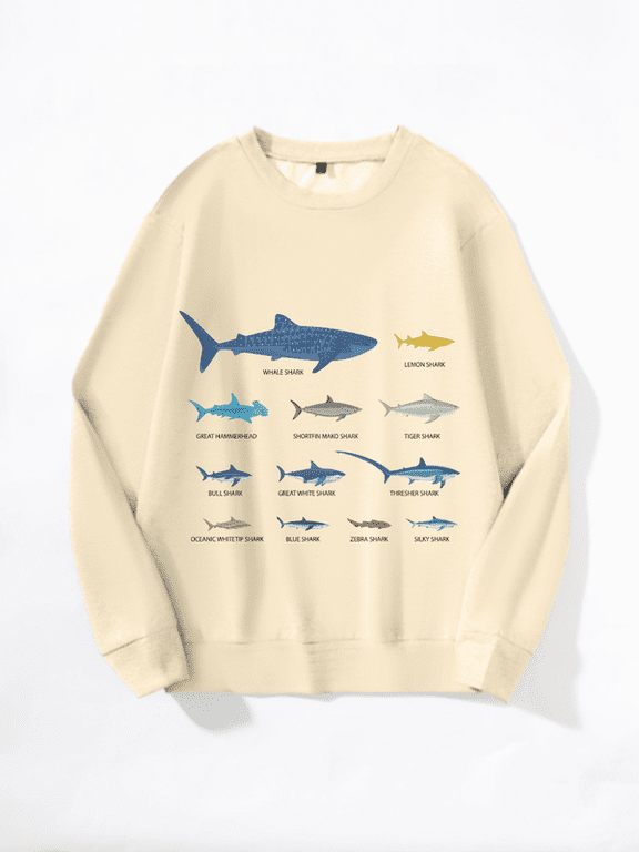 Men's Shark Species Graphic Long Sleeve Crewneck Sweatshirt 100% Polyester