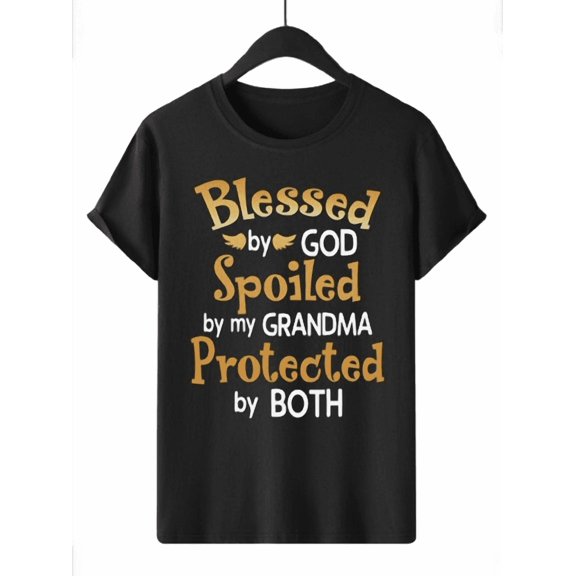 Whichone Men's T-Shirt “Blessed by God, Spoiled by Grandma, Protected by Both” - 100% Cotton Unisex Graphic Tee (S-XXL)
