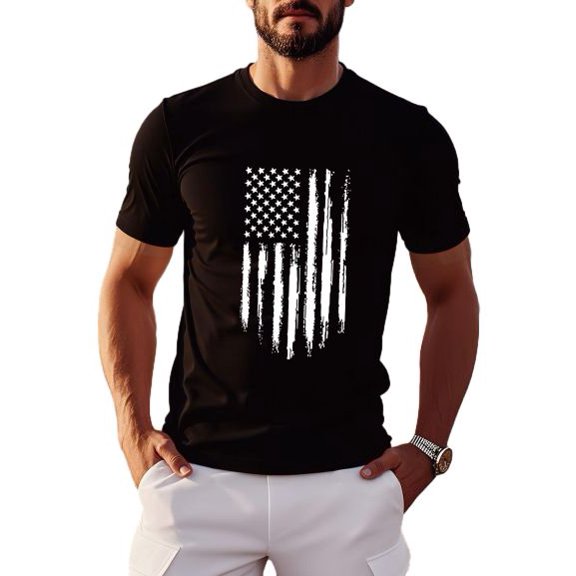 Whichone Men's USA Flag Graphic T-shirt Casual Cotton Blend Tops For 4th of July Independence Day