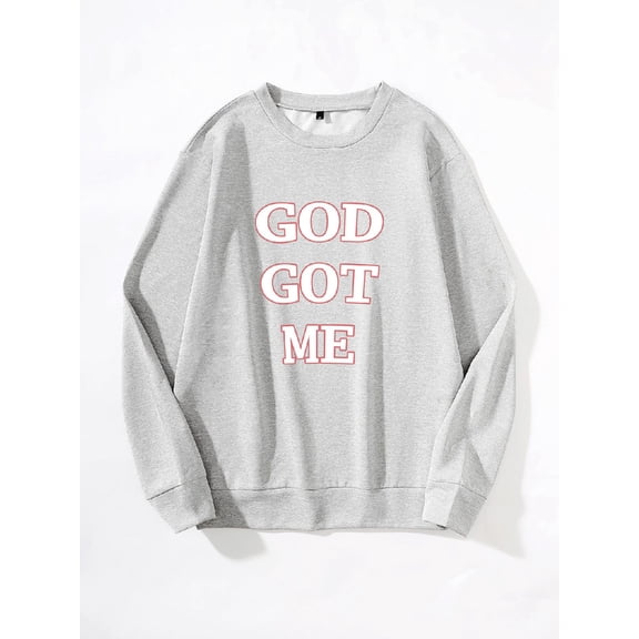 Whichone Men's New Fun Sweatshirt, GOD GOT ME Print, A Casual Round Neck Loose Fit, And Autumn/Winter Casual Long Sleeves,S-XXL
