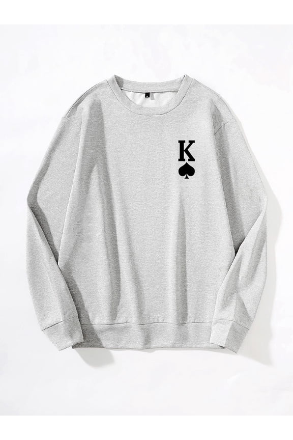 Men's New Fun Sweatshirt,King Of Spades Print,A Casual Round Neck Loose Fit, And Autumn/Winter Casual Long Sleeves,S-XXL