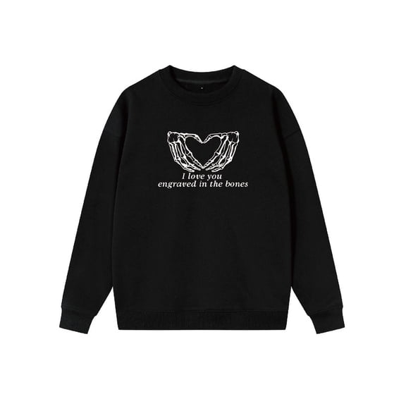 Whichone Men's New Fun Sweatshirt Love Skeleton Hand Print A Casual Round Neck Loose Fit And Autumn/Winter Casual Long Sleeves S-XXL