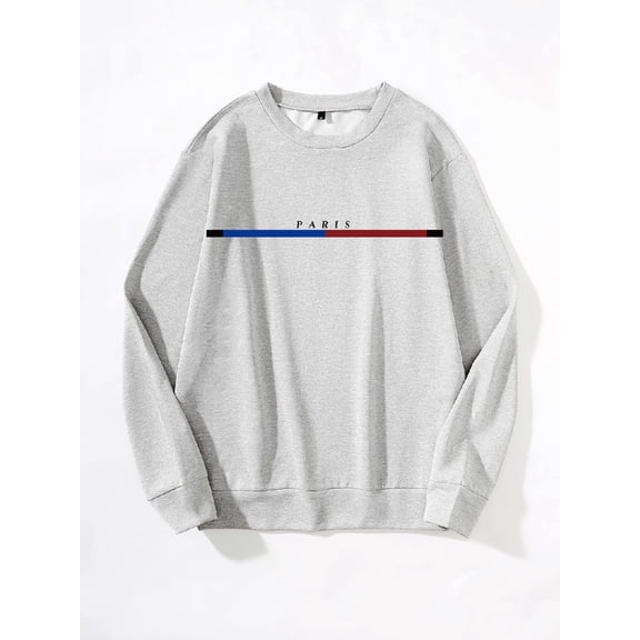Whichone Men's New Fun Sweatshirt,Paris Tower Color Scheme Letters Print, A Casual Round Neck Loose Fit, And Autumn/Winter Casual Long Sleeves,S-XXL